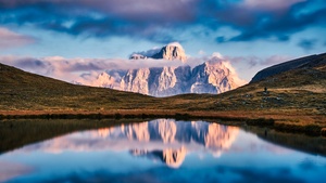 Lake, Mountains, Landscape, Reflection, Italy, Clouds, Panorama, 4K wallpaper