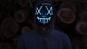 Man, LED mask, Anonymous, Dark background, 4K wallpaper