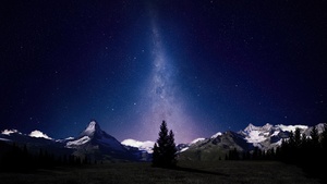 Milky Way, Night sky, Alps mountains, Swiss Alps, Digital composition, Dark, 4K wallpaper