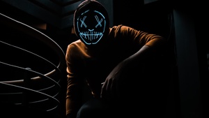 LED mask, Anonymous, Dark background, 4K wallpaper