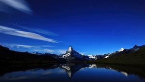 Matterhorn, Alps mountains, Night, Dark, Silhouette, Panorama, Blue Sky, Reflection, Midnight, Scenery, Aesthetic, 4K wallpaper