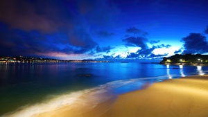 Blue Sky, Beach, Night, Dusk, 4K wallpaper