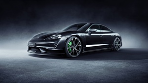 TechArt Porsche Taycan Aerokit, Black cars, Dark background, 2021, 4K wallpaper