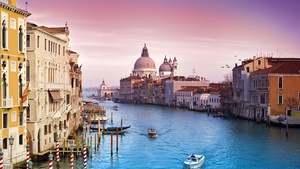 Venice city, Venice, Italy, Pink sky, Sunset, Vivid, Ancient architecture, Aesthetic, 4K wallpaper