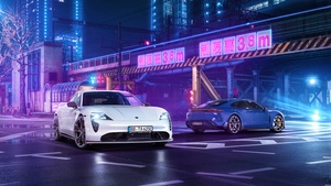 TechArt Porsche Taycan Aerokit, Neon, 2021, 4K wallpaper