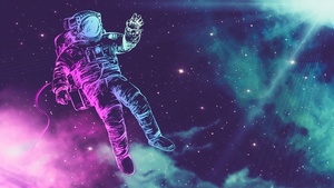 Astronaut, Neon, Space suit, Stars, Light, 4K wallpaper