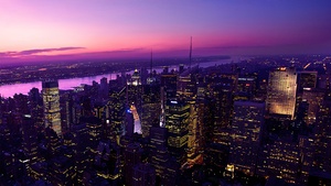 New York City, Aesthetic, Twilight, Evening, City lights, Dark, Night, Pink sky, Cityscape, Skyline, Buildings, Skyscrapers, Urban, Metropolitan, Purple, 4K wallpaper