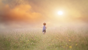 Cute boy, Child, Running, Playing, Fog, Fun, Summer, Meadow, 4K wallpaper