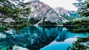 Mountain lake, Reflection, Blue Water, Landscape, Scenery, 4K wallpaper