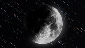 Moon, Monochrome, Dark background, Star Trails, Black and White, 4K wallpaper