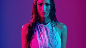 Megan Fox, 2021, Portrait, Neon, American actress, 4K wallpaper