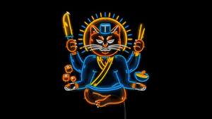 Neon sign, Japanese culture, AMOLED, Glow in dark, Black background, 4K wallpaper