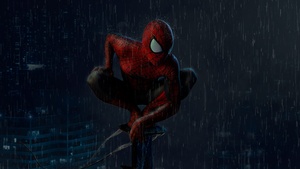 Spider-Man, Rain, Marvel Superheroes, Dark, Night, Spiderman, 4K wallpaper