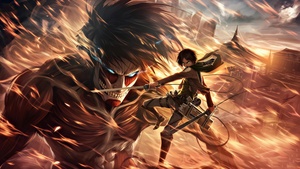 Shingeki no Kyojin, Eren Yeager, Mikasa Ackerman, 4K wallpaper