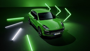 Porsche Macan GTS, Sport Package, 2021, Dark background, Neon, Green, 4K wallpaper