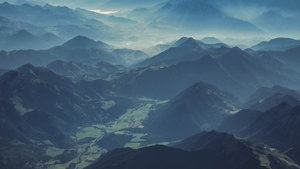 Austria, Mountain range, Aerial view, Mist, Valley, Landscape, 4K wallpaper