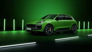 Porsche Macan GTS, Sport Package, 2021, Dark background, Neon, Green, 4K wallpaper