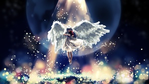 Moon, Surreal, Bokeh, Digital illustration, Angel wings, 4K wallpaper