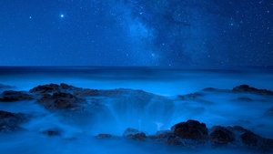 Oregon, USA, Seascape, Blue Sky, Night time, Milky Way, Horizon, Galaxy, Starry sky, Ocean blue, Tourist attraction, Astronomy, Outer space, 4K wallpaper