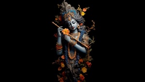 Lord Krishna, AI art, Black background, Hindu God, AMOLED, Hinduism, Indian festival, 4K wallpaper
