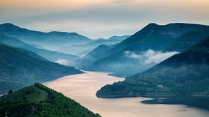 Bulgaria, Landscape, Sunrise, Misty, Hill Station, Mountains, Green Trees, Scenery, 4K wallpaper