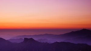 Sunset, Hong Kong, Dusk, Mountain View, Fog, Horizon, Clear sky, Landscape, Scenery, 4K wallpaper