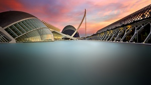 City of Arts and Sciences, Valencia, Spain, Long exposure, Modern architecture, Sunset, Famous Place, 4K wallpaper
