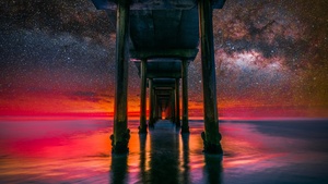 La Jolla, United States, Milky Way, Starry sky, Body of Water, Reflection, Tourist attraction, Landscape, Scenic, 4K wallpaper