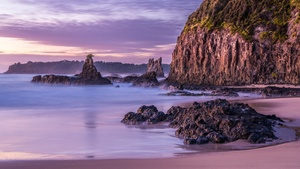 Australia, Rock formations, Rocky coast, Sunrise, Cliff, Landscape, Tourist attraction, Purple sky, Long exposure, 4K wallpaper