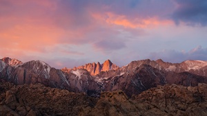 macOS Sierra, Sierra Nevada, Mountain range, Evening, Sunlight, Mountains, Mount Whitney, Peak, Summit, Stock, 4K wallpaper