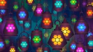 Lanterns, Girly backgrounds, Colorful background, Digital Art, Illustration, 4K wallpaper