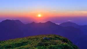 Sunset, Mountain range, Evening sky, Dusk, Switzerland, Cliff, Landscape, Scenery, 4K wallpaper