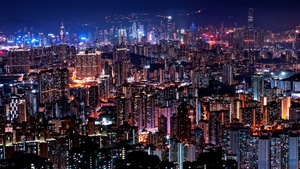 Hong Kong City Skyline, Cityscape, City lights, Night time, Skyscrapers, 4K wallpaper
