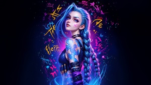 Jinx, Colorful art, Arcane: League of Legends, AI art, Dark background, Neon art, 4K wallpaper