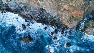 Rocky coast, Big Sur, Aerial view, Beach, Blue waves, Long exposure, 4K wallpaper