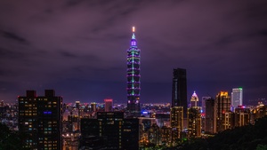Taipei 101, City Skyline, Skyscraper, Cityscape, Night time, City lights, 4K wallpaper