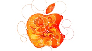 Apple, Logo, Orange, Liquid art, White background, Apple Event, Abstract background, 4K wallpaper