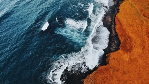 Coastline, Aerial view, Birds eye view, Sea waves, Iceland, Landscape, Scenic, 4K wallpaper