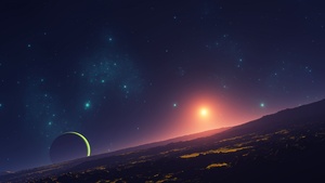 Sunset, Planet, Stars, Aerial view, Astronomy, 4K wallpaper