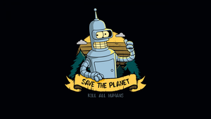Bender (Futurama), Save The Planet, AMOLED, Black background, Cartoon, 4K wallpaper