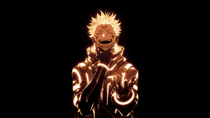 Sukuna, Glowing, Golden, AMOLED, Black background, Jujutsu Kaisen, 4K wallpaper