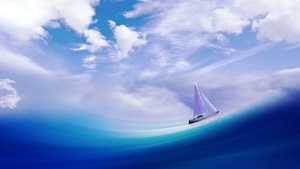 Illusion, Sea, Cloudy Sky, Blue Ocean, Surreal, 4K wallpaper
