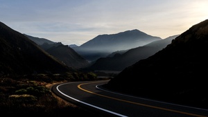 macOS Big Sur, Landscape, Road, Mountains, Tarmac, Sunrise, Morning, Stock, 4K wallpaper