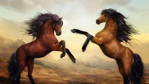Pair, Digital paint, Mane, Beautiful, Brown aesthetic, 4K wallpaper