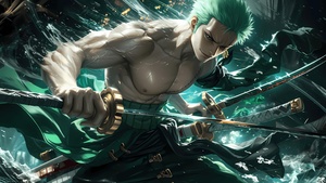 Roronoa Zoro, Sword, One Piece, Green, 4K wallpaper