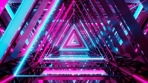 Neon Triangle, Vanishing point, Pattern, Purple, Shape, Geometrical, 4K wallpaper