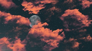 Full moon, Dark background, Cloudy Sky, Stars, Digital Art, 4K wallpaper