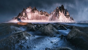 Volcanic, Vestrahorn mountain, Iceland, Black sand beach, Stokksnes, 4K wallpaper