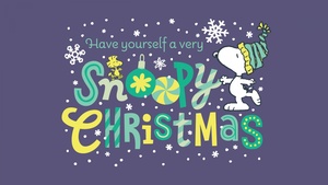Snoopy, Christmas, Purple background, Illustration, Woodstock, 4K wallpaper