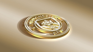 Manchester City FC, Golden background, Crest, 4K wallpaper